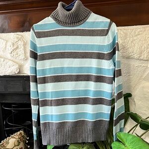 Croft & Barrow Women’s Blue and Gray Striped Turtleneck Sweater Size M